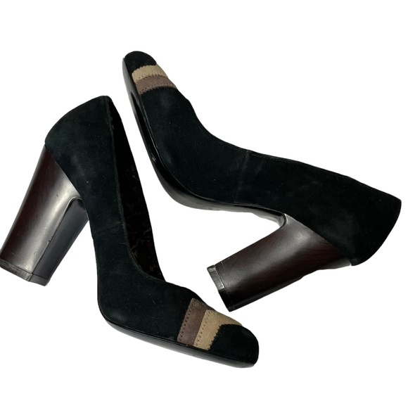 Missoni Chevron Suede Heels 5.5 for Target Black Leather Sole Taupe Round Toe - Picture 9 of 10